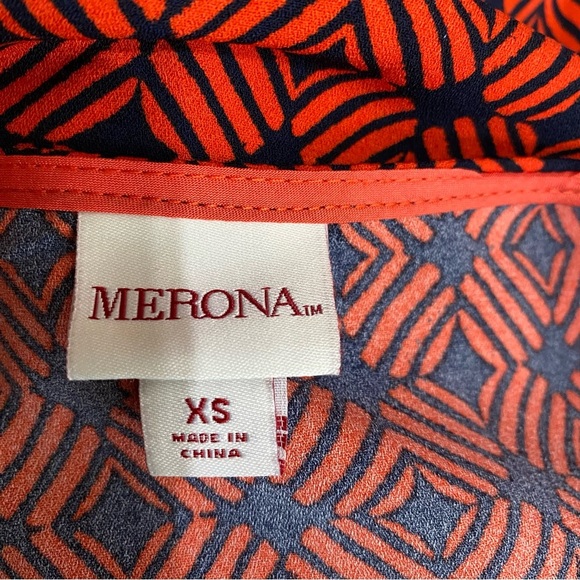 Merona Red & Navy Blue Geometric Print Cap Sleeve Shift Dress - Picture 4 of 6